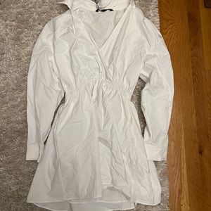 Zara poplin white dress with collar